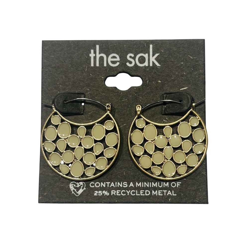 The Sak Hoop Earrings Gold Tone Openwork Design Neutral Color NEW Holiday Party